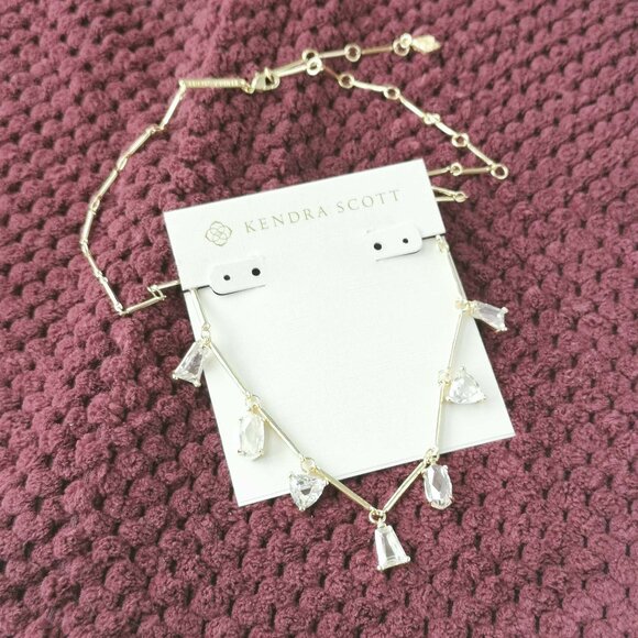 Kendra Scott Gold White Crystal Blair Jewel Strand Necklace NEW - Picture 2 of 3